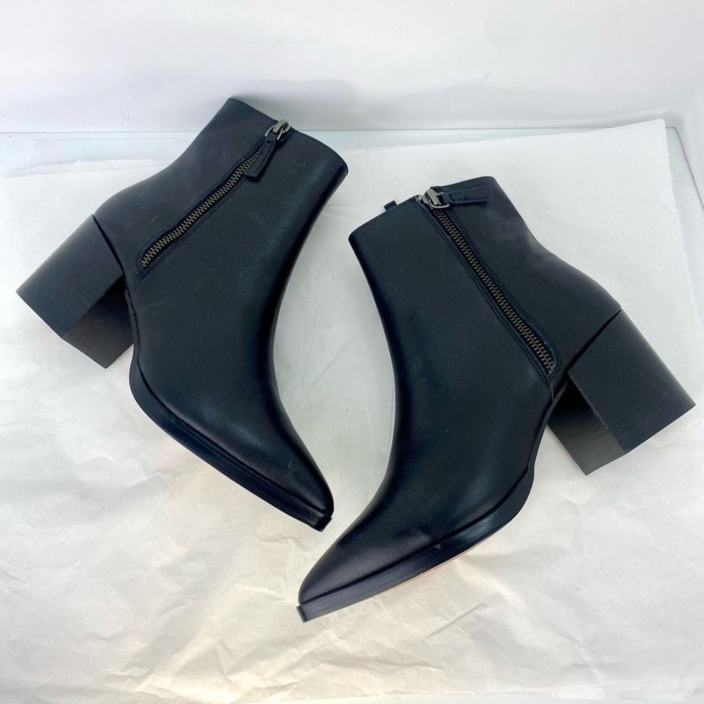 L Paolo Womens Black Leather Low Mid-Height Pointed Toe Fashion Booties - Picture 5 of 13
